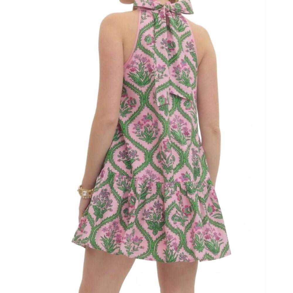 NEW ENTRO botanical print sleeveless mini dress in pink - Picture 3 of 4